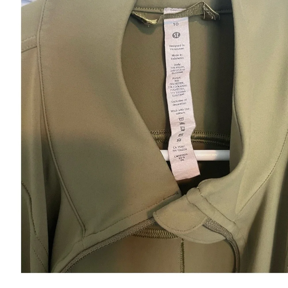 Lululemon Bhakti Yoga Jacket Olive Green Full Zip Women's Size 10